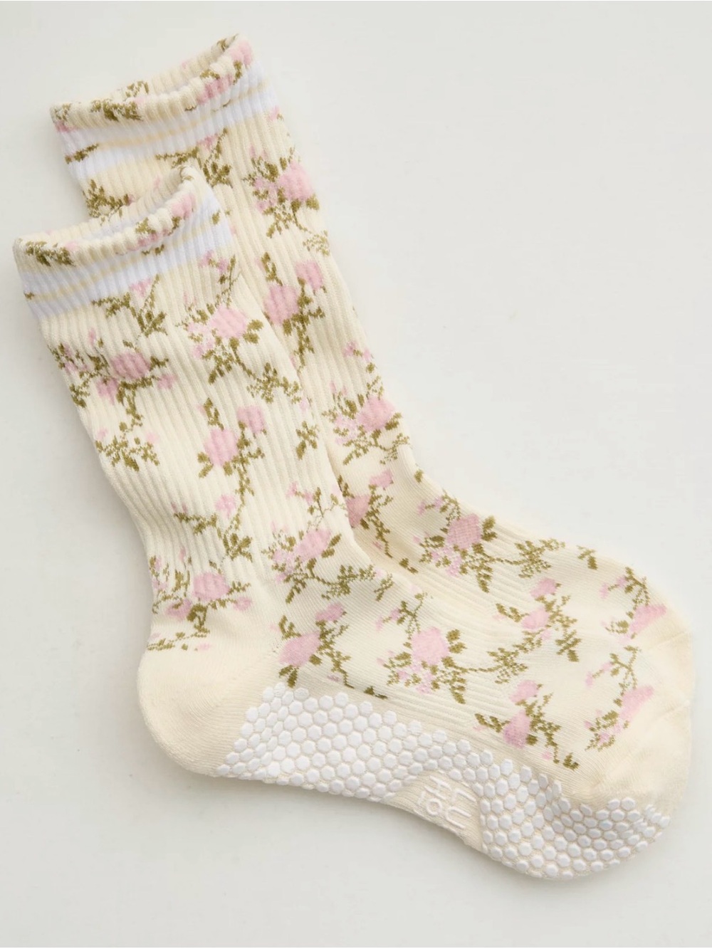 NEW Lucky Honey Vintage Floral Honeycomb Grip Pilates Socks in the Cozy Yellow